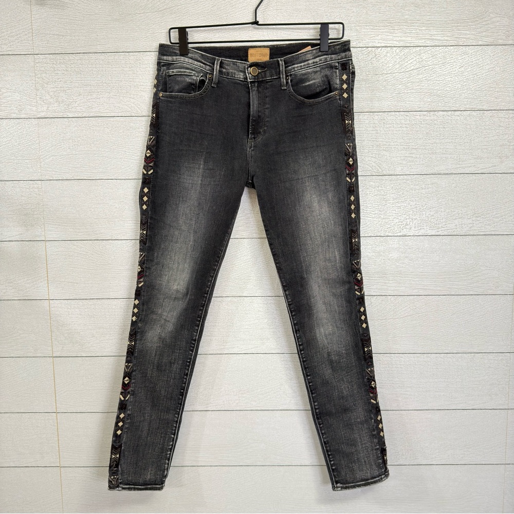Driftwood Gray Skinny Jeans Sz 30 Studded Embroidered Side Stripe Boho Festival
